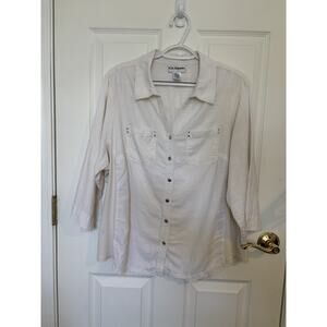 C.D. Daniels Linen Blend White 3/4 Sleeve Top Size 1X Beachy Cover Up Vacation